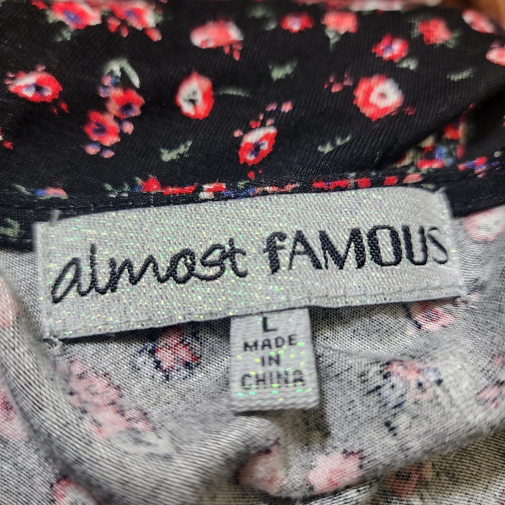 ALMOST FAMOUS Ditsy Floral Boho Cut Out Back Dress, size‎ Large, Black Multi - Picture 11 of 13